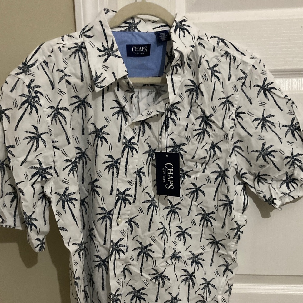 NWT 60$ Ralph Lauren Chaps Blue/White Palm Print Men's Shirt L